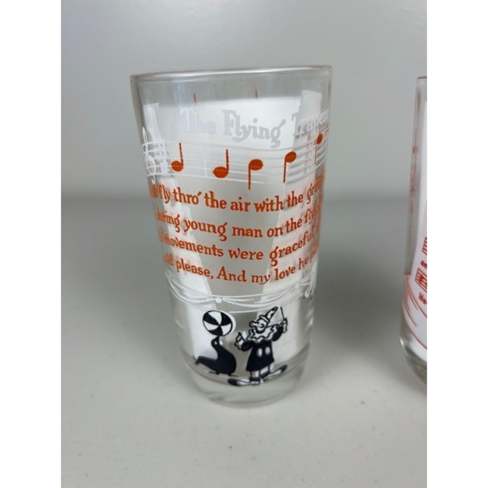 Vintage Mid-Century Musical Highball Glasses Flying Trapeze How Dry I Am Set 2 - Picture 3 of 12